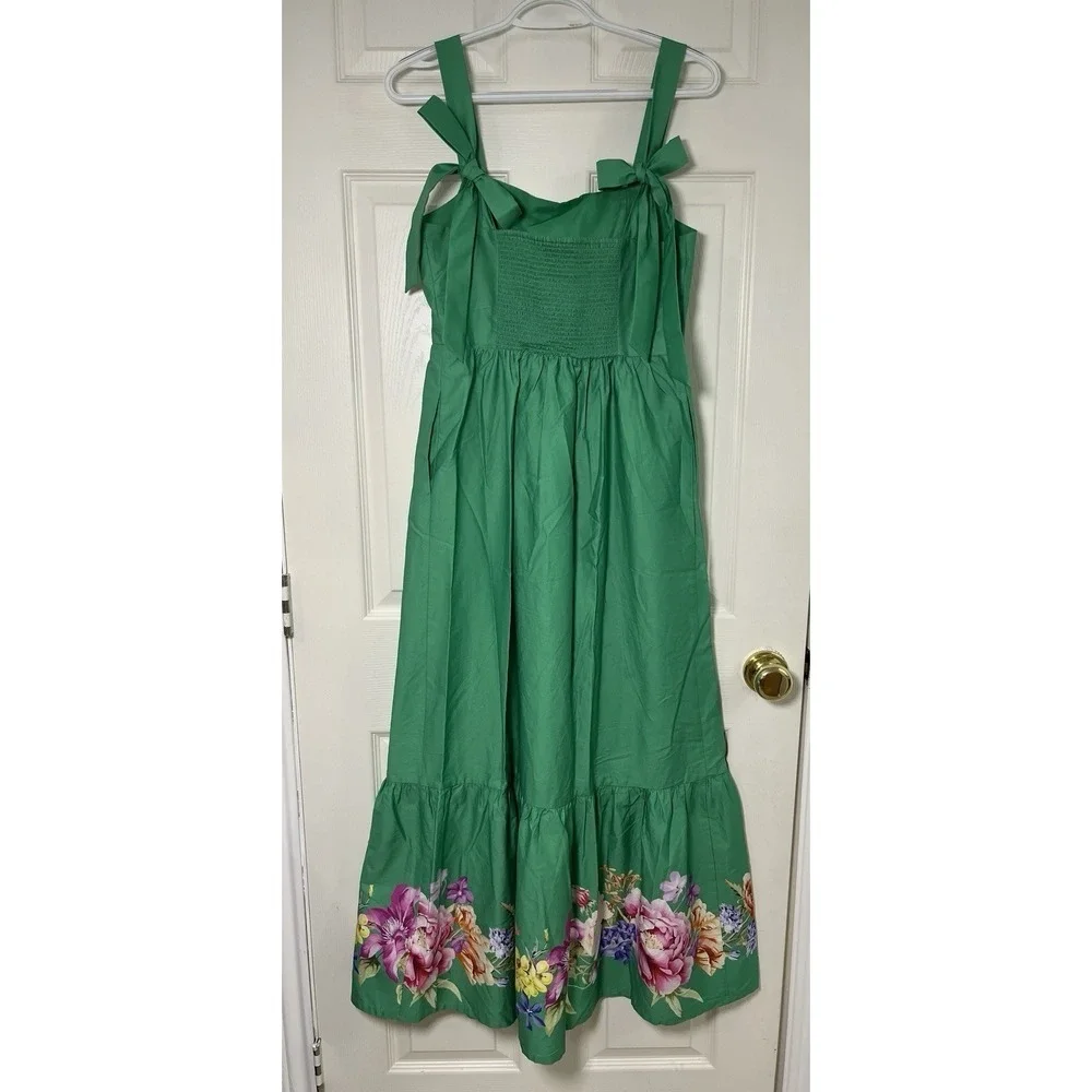 Women's Floral Midi Dress Size S Tie Strap Smocked Back Feminine Spring Resort
